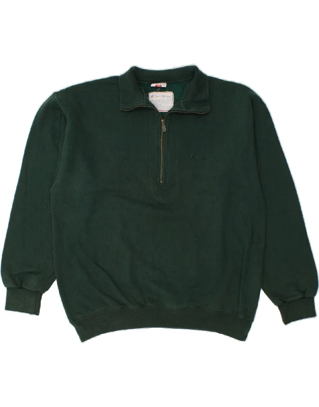 CHAMPION Mens Zip Neck Sweatshirt Jumper Large Green Cotton Graphic Hoodie Design Print CHAMPION Mens Zip Neck Sweatshirt Jumper Large Green Cotton Graphic Hoodie Design Print