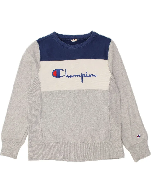 CHAMPION Womens Graphic Sweatshirt Jumper UK 16 Large Grey Colourblock Hoodie with Rolled Sleeves Casual Relaxed CHAMPION Womens Graphic Sweatshirt Jumper UK 16 Large Grey Colourblock Hoodie with Rolled Sleeves Casual Relaxed