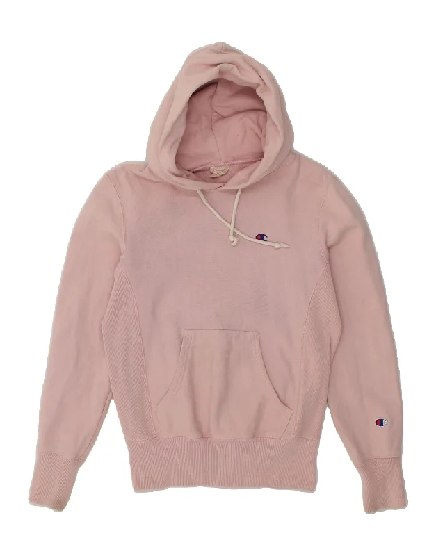 CHAMPION Womens Hoodie Jumper UK 6 XS Pink Cotton Hoodie with Drop Shoulder Relaxed Streetwear CHAMPION Womens Hoodie Jumper UK 6 XS Pink Cotton Hoodie with Drop Shoulder Relaxed Streetwear