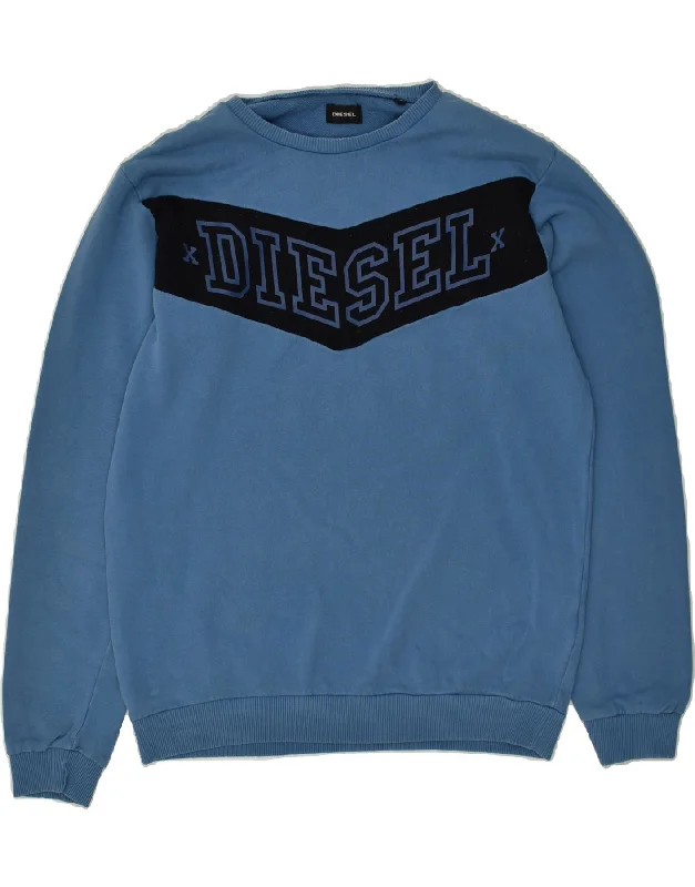DIESEL Mens Graphic Sweatshirt Jumper Small Blue Cotton Hoodie with Color Block Contrast Stylish DIESEL Mens Graphic Sweatshirt Jumper Small Blue Cotton Hoodie with Color Block Contrast Stylish