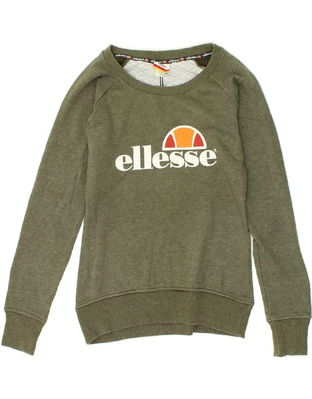 ELLESSE Womens Graphic Sweatshirt Jumper UK 4 XS Green Cotton Hoodie with V-Neck Classic Versatile ELLESSE Womens Graphic Sweatshirt Jumper UK 4 XS Green Cotton Hoodie with V-Neck Classic Versatile