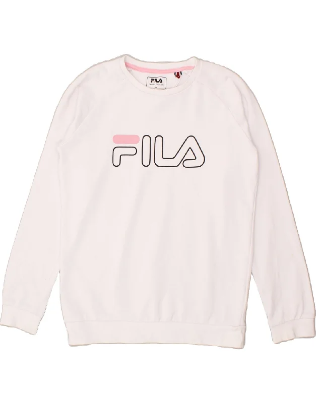 FILA Girls Graphic Sweatshirt Jumper 13-14 Years White Cotton Hoodie with Pocket Utility Practical FILA Girls Graphic Sweatshirt Jumper 13-14 Years White Cotton Hoodie with Pocket Utility Practical