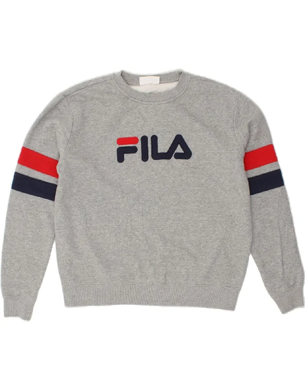 FILA Womens Graphic Sweatshirt Jumper UK 18 XL Grey Cotton Hoodie with Full-Zip Functional Layering FILA Womens Graphic Sweatshirt Jumper UK 18 XL Grey Cotton Hoodie with Full-Zip Functional Layering