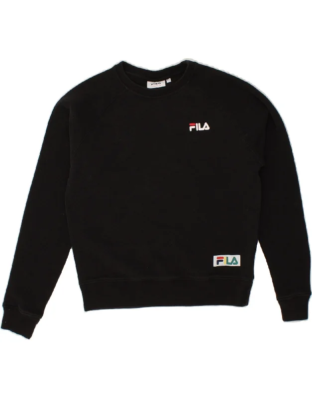 FILA Womens Graphic Sweatshirt Jumper UK 6 XS Black Cotton Hoodie with Full-Zip Functional Layering FILA Womens Graphic Sweatshirt Jumper UK 6 XS Black Cotton Hoodie with Full-Zip Functional Layering