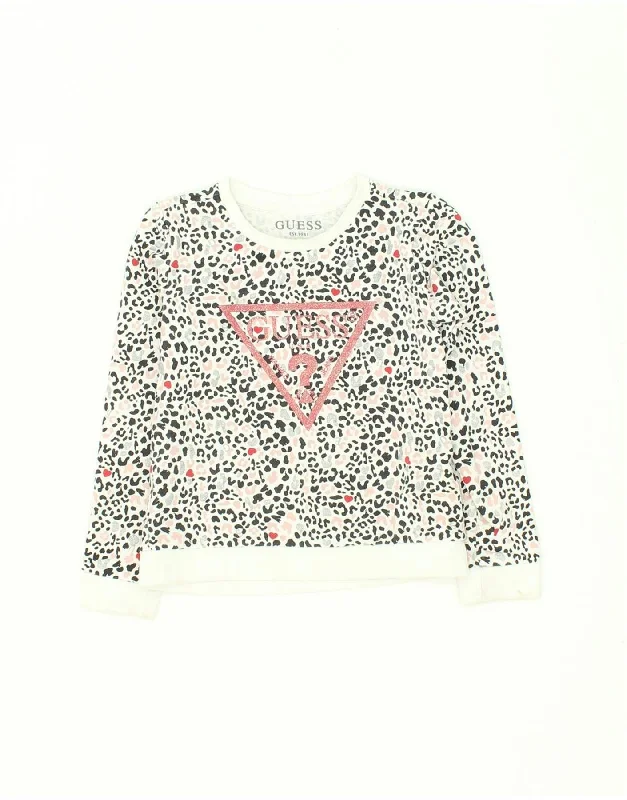 GUESS Girls Graphic Sweatshirt Jumper 6-7 Years Grey Animal Print Cotton Hoodie with Mesh Breathable Sporty GUESS Girls Graphic Sweatshirt Jumper 6-7 Years Grey Animal Print Cotton Hoodie with Mesh Breathable Sporty