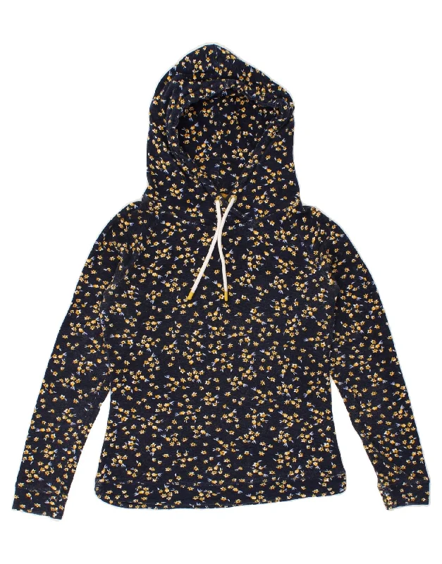 JOULES Womens Hoodie Jumper UK 8 Small Navy Blue Floral Cotton Hoodie with Button Classic Timeless JOULES Womens Hoodie Jumper UK 8 Small Navy Blue Floral Cotton Hoodie with Button Classic Timeless
