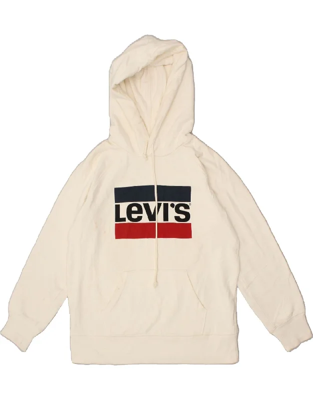 LEVI'S Mens Oversized Graphic Hoodie Jumper UK 6 XS Off White Cotton Hoodie with Pattern Geometric Abstract LEVI'S Mens Oversized Graphic Hoodie Jumper UK 6 XS Off White Cotton Hoodie with Pattern Geometric Abstract