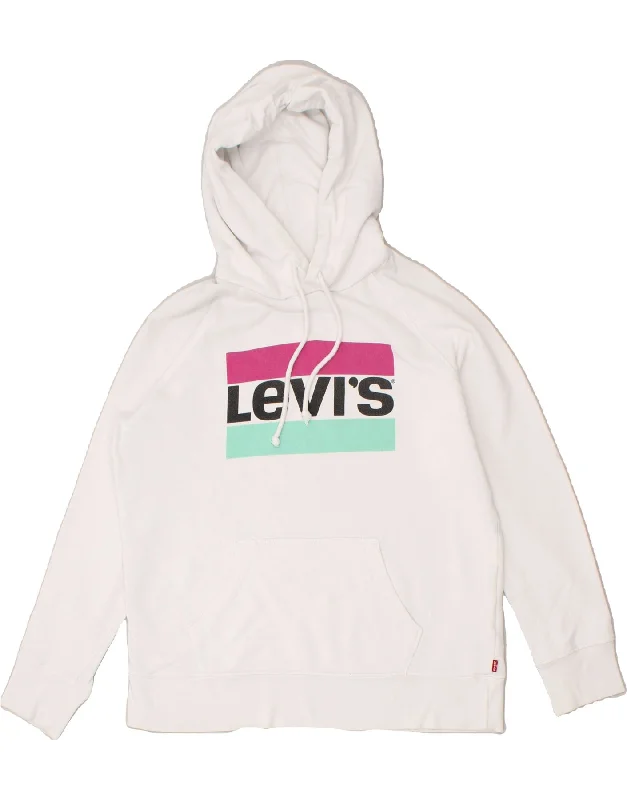 LEVI'S Womens Oversized Graphic Hoodie Jumper UK 10 Small White Cotton Hoodie with Tied Waist Feminine Flattering LEVI'S Womens Oversized Graphic Hoodie Jumper UK 10 Small White Cotton Hoodie with Tied Waist Feminine Flattering