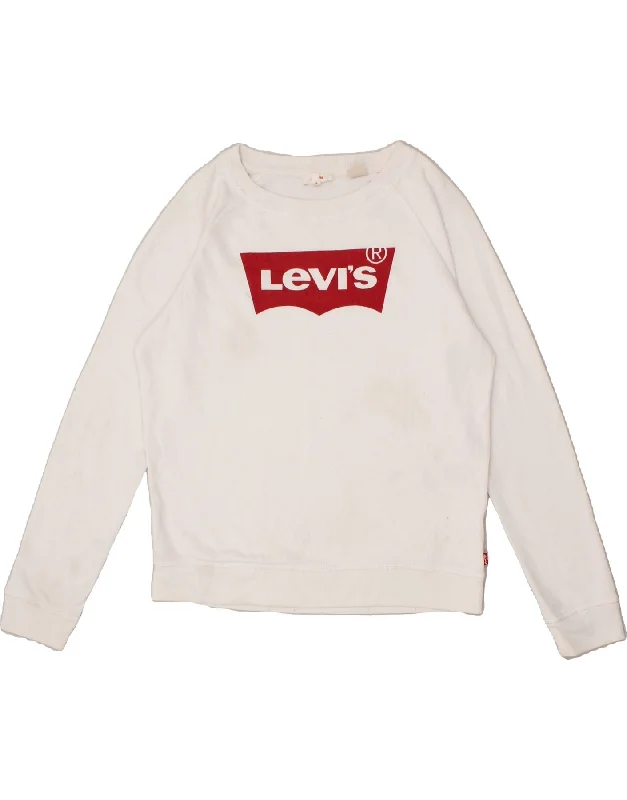 LEVI'S Womens Oversized Graphic Sweatshirt Jumper UK 10 Small White Cotton Hoodie with Illustration Artistic Creative LEVI'S Womens Oversized Graphic Sweatshirt Jumper UK 10 Small White Cotton Hoodie with Illustration Artistic Creative