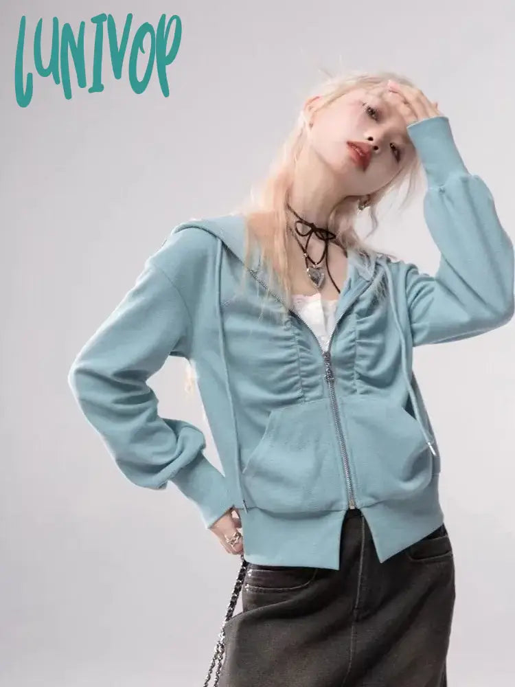 Lunivop 2024 Women Autumn Solid Simple Pleated Coats New Casual Streetwear Fashion Jackets Korean Trendy Y2k Aesthetic All Match Hoodies Hoodie with Double Zipper Versatile Adjustable Lunivop 2024 Women Autumn Solid Simple Pleated Coats New Casual Streetwear Fashion Jackets Korean Trendy Y2k Aesthetic All Match Hoodies Hoodie with Double Zipper Versatile Adjustable