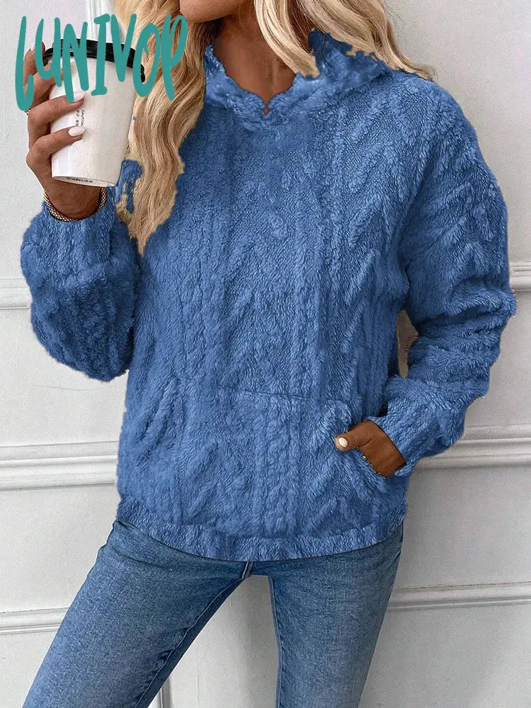 Lunivop Autumn and Winter Popular Women's Pullover Jacquard Hooded Loose Plush Hoodies Hoodie with High-Low Hem Asymmetrical Trendy Lunivop Autumn and Winter Popular Women's Pullover Jacquard Hooded Loose Plush Hoodies Hoodie with High-Low Hem Asymmetrical Trendy