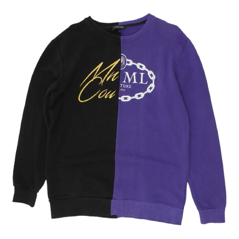 Mnml Haute Couture Mens Purple Black Sweatshirt | Designer Street Wear VTG Hoodie with Thumb Holes Functional Cozy Mnml Haute Couture Mens Purple Black Sweatshirt | Designer Street Wear VTG Hoodie with Thumb Holes Functional Cozy