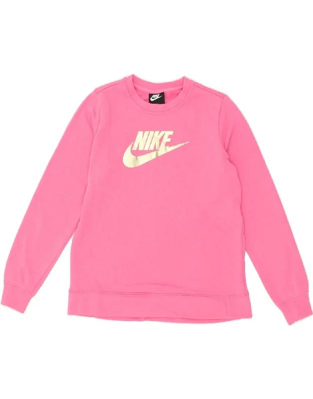 NIKE Girls Graphic Sweatshirt Jumper 13-14 Years XL Pink Cotton Hoodie with Lace Feminine Delicate NIKE Girls Graphic Sweatshirt Jumper 13-14 Years XL Pink Cotton Hoodie with Lace Feminine Delicate