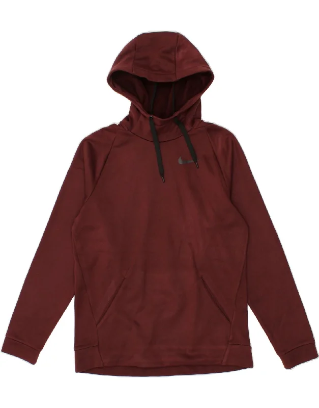 NIKE Mens Hoodie Jumper Small Maroon Polyester Hoodie with Hem Patch Decorative Personalized NIKE Mens Hoodie Jumper Small Maroon Polyester Hoodie with Hem Patch Decorative Personalized