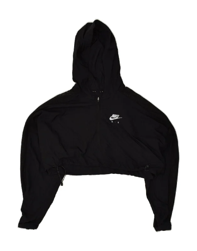 NIKE Womens Graphic Crop Hoodie Jumper UK 10 Small Black Nylon Hoodie with Velcro Closure Adjustable Secure NIKE Womens Graphic Crop Hoodie Jumper UK 10 Small Black Nylon Hoodie with Velcro Closure Adjustable Secure