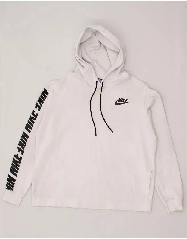 NIKE Womens Graphic Hoodie Jumper UK 14 Large Grey Cotton Hoodie with Mesh Breathable Sporty NIKE Womens Graphic Hoodie Jumper UK 14 Large Grey Cotton Hoodie with Mesh Breathable Sporty