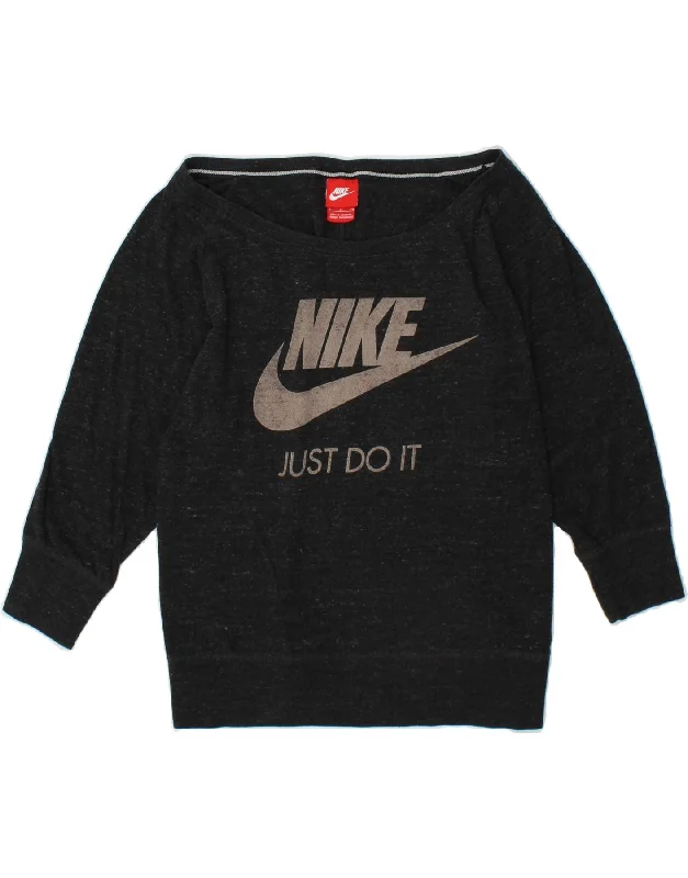 NIKE Womens Graphic Sweatshirt Jumper UK 10 Small Grey Cotton Hoodie with Half-Zip Sporty Casual NIKE Womens Graphic Sweatshirt Jumper UK 10 Small Grey Cotton Hoodie with Half-Zip Sporty Casual