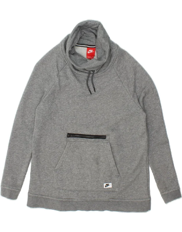 NIKE Womens Roll Neck Sweatshirt Jumper UK 10 Small Grey Cotton Hoodie with Hem Fringe Bohemian Relaxed NIKE Womens Roll Neck Sweatshirt Jumper UK 10 Small Grey Cotton Hoodie with Hem Fringe Bohemian Relaxed