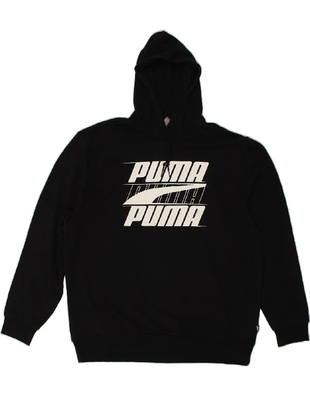 PUMA Mens Graphic Hoodie Jumper 2XL Black Cotton Hoodie with Sequins Glamorous Eye-catching PUMA Mens Graphic Hoodie Jumper 2XL Black Cotton Hoodie with Sequins Glamorous Eye-catching