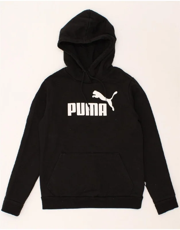 PUMA Womens Graphic Hoodie Jumper UK 10 Small Black Cotton Hoodie with Pastel Soft Subtle PUMA Womens Graphic Hoodie Jumper UK 10 Small Black Cotton Hoodie with Pastel Soft Subtle
