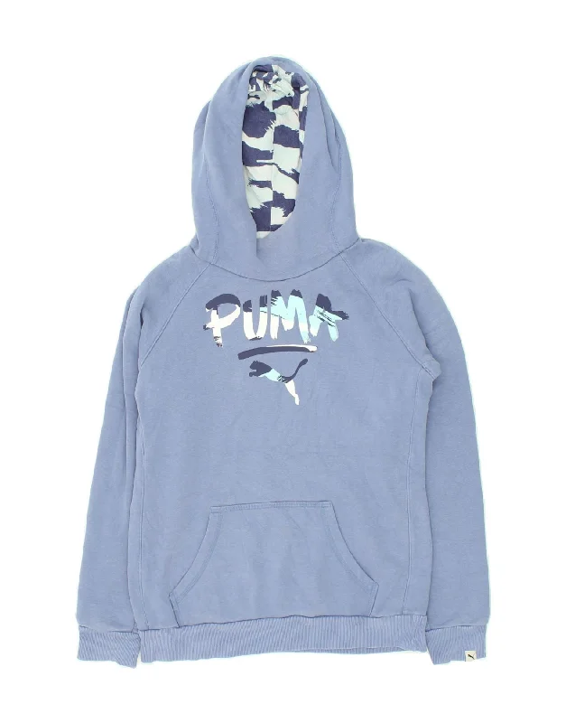 PUMA Womens Graphic Hoodie Jumper UK 10 Small Purple Cotton Hoodie with Set-In Sleeves Structured Classic PUMA Womens Graphic Hoodie Jumper UK 10 Small Purple Cotton Hoodie with Set-In Sleeves Structured Classic