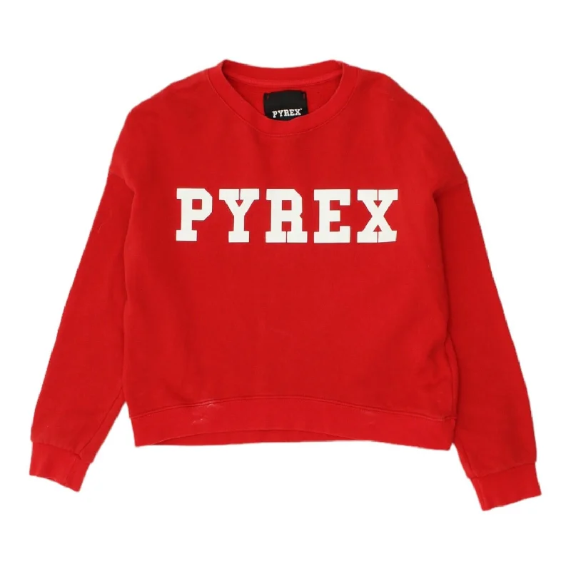 PYREX Womens Red Logo Sweatshirt | Vintage Casual Designer Pullover Jumper VTG Hoodie with Turtle Neck Cozy Winter PYREX Womens Red Logo Sweatshirt | Vintage Casual Designer Pullover Jumper VTG Hoodie with Turtle Neck Cozy Winter