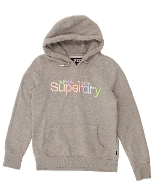 SUPERDRY Womens Graphic Hoodie Jumper UK 12 Medium Grey Cotton Hoodie with Hem Raw Edge Edgy Unfinished SUPERDRY Womens Graphic Hoodie Jumper UK 12 Medium Grey Cotton Hoodie with Hem Raw Edge Edgy Unfinished