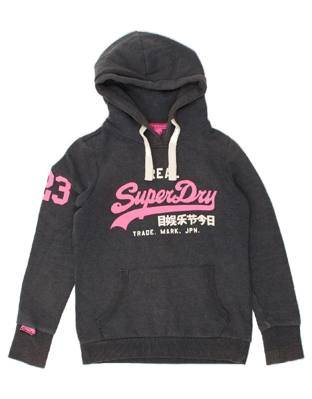 SUPERDRY Womens Graphic Hoodie Jumper UK 14 Medium Navy Blue Cotton Hoodie with Elastic Waist Stretchable Comfortable SUPERDRY Womens Graphic Hoodie Jumper UK 14 Medium Navy Blue Cotton Hoodie with Elastic Waist Stretchable Comfortable