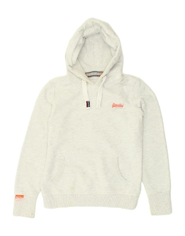 SUPERDRY Womens Hoodie Jumper UK 14 Medium Grey Cotton Hoodie with Illustration Artistic Creative SUPERDRY Womens Hoodie Jumper UK 14 Medium Grey Cotton Hoodie with Illustration Artistic Creative