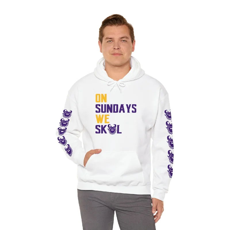 Unisex Heavy Blend™ Hooded Sweatshirt - On Sundays + Game Day Helmet (Sleeves) Hoodie with Distressed Vintage Worn Unisex Heavy Blend™ Hooded Sweatshirt - On Sundays + Game Day Helmet (Sleeves) Hoodie with Distressed Vintage Worn