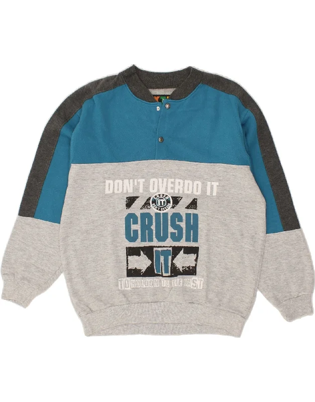 VINTAGE Mens Graphic Sweatshirt Jumper Medium Blue Colourblock Hoodie with Drawcord Adjustable Secure VINTAGE Mens Graphic Sweatshirt Jumper Medium Blue Colourblock Hoodie with Drawcord Adjustable Secure
