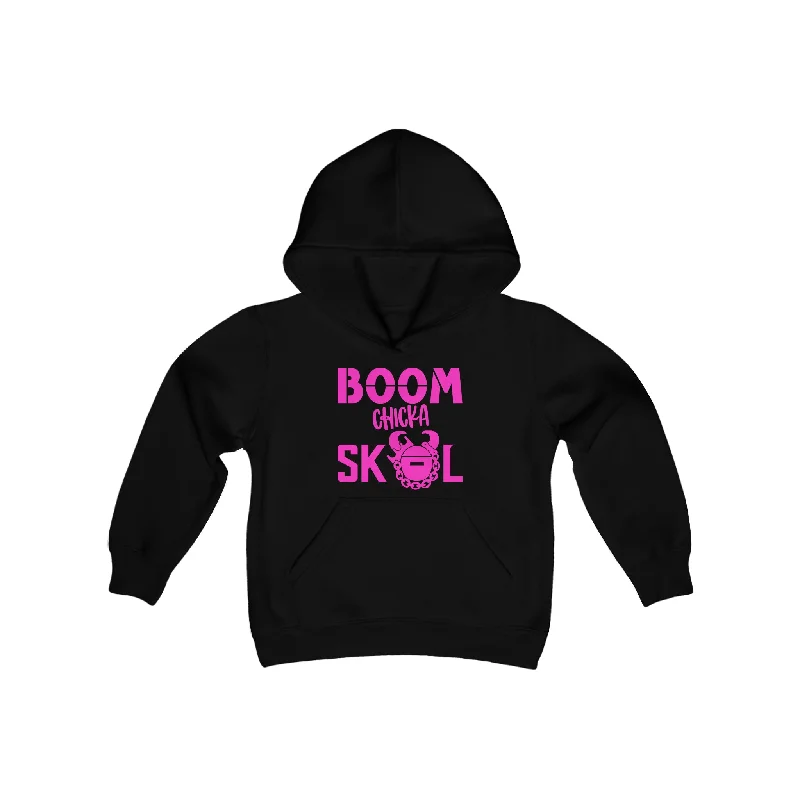 Youth Heavy Blend Hoodie - BOOM chicka Hoodie with Hem Patch Decorative Personalized Youth Heavy Blend Hoodie - BOOM chicka Hoodie with Hem Patch Decorative Personalized
