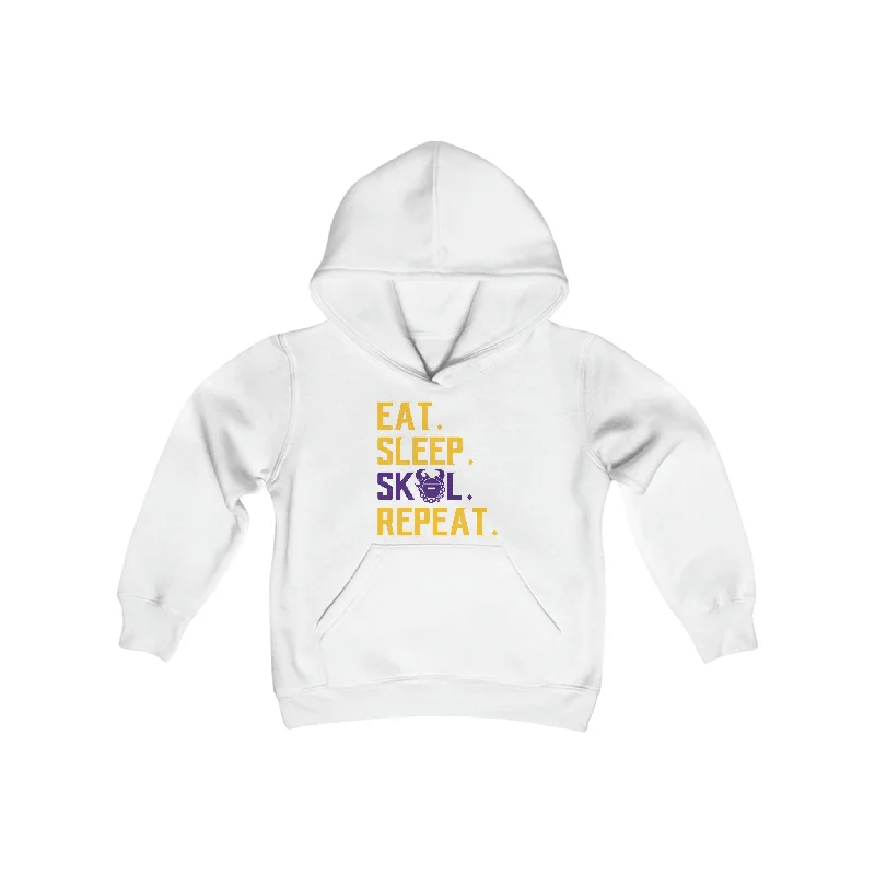 Youth Heavy Blend Hoodie - Eat. Sleep. Repeat. Hoodie with Patch Decorative Personalized Youth Heavy Blend Hoodie - Eat. Sleep. Repeat. Hoodie with Patch Decorative Personalized