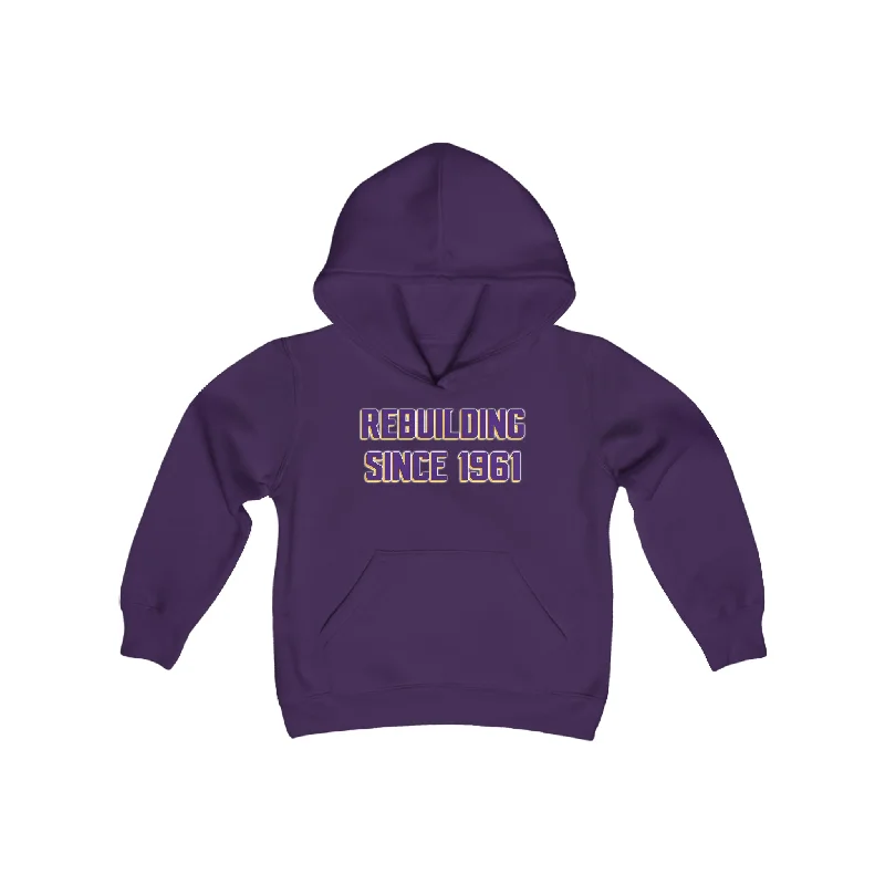 Youth Heavy Blend Hoodie - Rebuilding Since 1961 Hoodie with Applique Textured Unique Youth Heavy Blend Hoodie - Rebuilding Since 1961 Hoodie with Applique Textured Unique