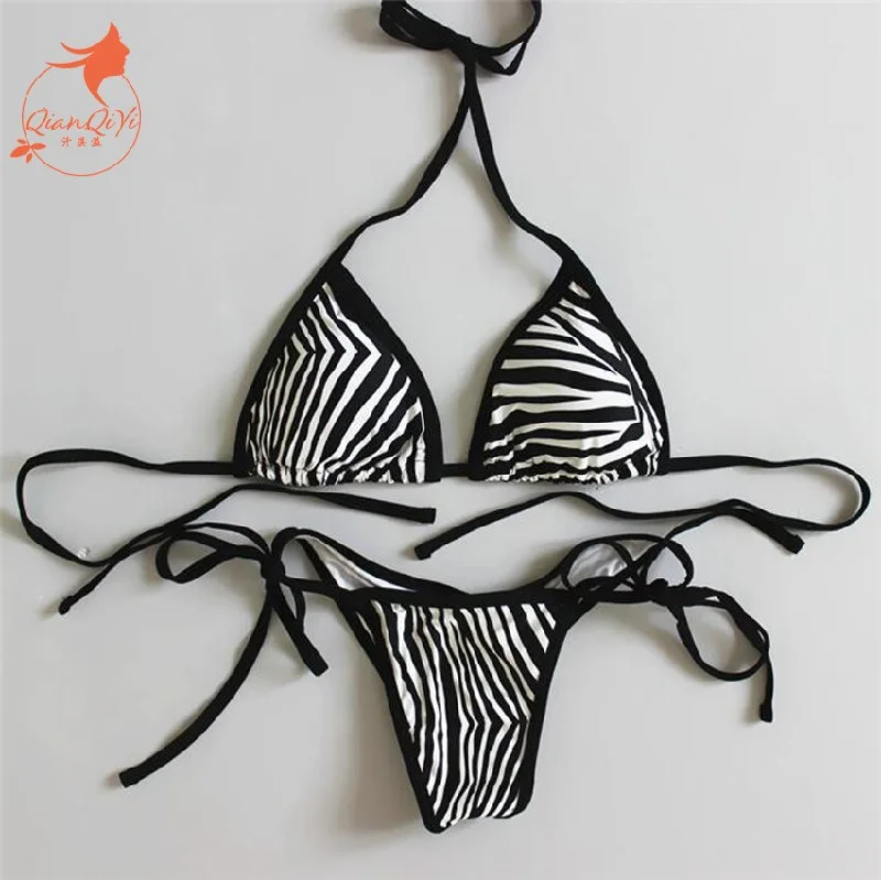 2018 new sexy padded thong bottom bandage swimsuit Halter Brazilian bikinis set Zebra push up women swimwear bathing suit Sporty Racerback Swimsuit 2018 new sexy padded thong bottom bandage swimsuit Halter Brazilian bikinis set Zebra push up women swimwear bathing suit Sporty Racerback Swimsuit