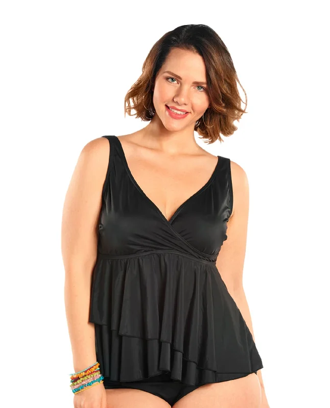Always For Me Black Plus Size Opulent Wrap Tankini Top with Matching Tankini Bottom Adjustable Bikini Bottoms Always For Me Black Plus Size Opulent Wrap Tankini Top with Matching Tankini Bottom Adjustable Bikini Bottoms