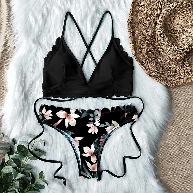 Bikini Sets Scalloped Edge Printed Bottom 2020 Sexy Lace Up Swimsuit Two Pieces Swimwear Women Beach Wear Bathing Suits Biquini Quick-Dry Swimsuit Bikini Sets Scalloped Edge Printed Bottom 2020 Sexy Lace Up Swimsuit Two Pieces Swimwear Women Beach Wear Bathing Suits Biquini Quick-Dry Swimsuit