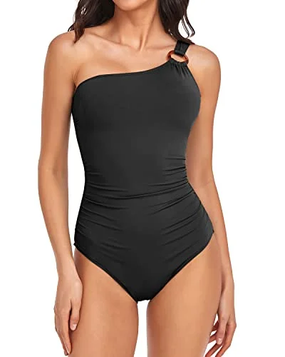 Flattering Tummy Control O-Ring Modest One Shoulder Swimsuit for Women V-Neck Swim Dress Flattering Tummy Control O-Ring Modest One Shoulder Swimsuit for Women V-Neck Swim Dress
