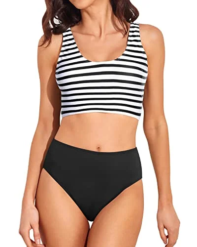High Cut Swimsuit Sporty Crop Bikini Top Full Coverage Swim Bottoms for Women Adjustable Strap Swimsuit High Cut Swimsuit Sporty Crop Bikini Top Full Coverage Swim Bottoms for Women Adjustable Strap Swimsuit