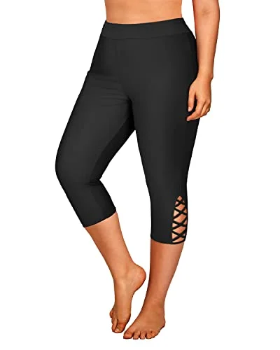 Plus Size High Waisted Swim Pants Tummy Control Bathing Suit for Women Lace Back Bikini Plus Size High Waisted Swim Pants Tummy Control Bathing Suit for Women Lace Back Bikini