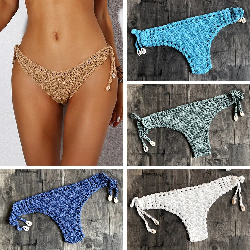 Women Sport Sexy Bikini Thong Handmade Crochet Swimwear Bikini Bottom Hollow-out Low Waist Bathing Suit Two-Piece Beachwear Women Sport Sexy Bikini Thong Handmade Crochet Swimwear Bikini Bottom Hollow-out Low Waist Bathing Suit Two-Piece Beachwear