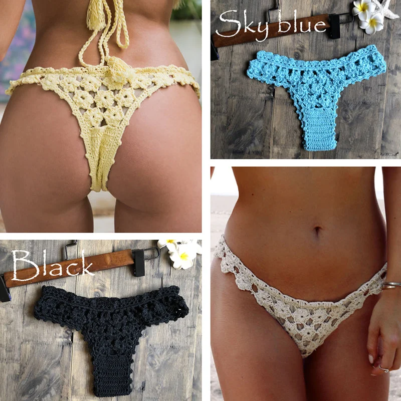 Women Unique Sexy Handmade Crochet Swimwear Bikini Bottom Hollow-out Low Waist Bathing Suit Triangle Briefs Swim knicker Comfortable Swim Shorts Women Unique Sexy Handmade Crochet Swimwear Bikini Bottom Hollow-out Low Waist Bathing Suit Triangle Briefs Swim knicker Comfortable Swim Shorts