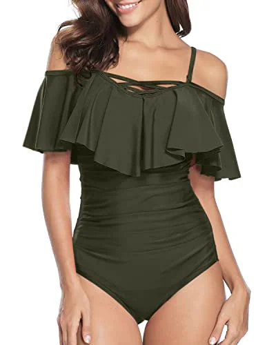 Adjustable Spaghetti Shoulder Strap One Piece Swimsuit Off Shoulder Swimsuit-Army Green Sporty Racerback Swimsuit Adjustable Spaghetti Shoulder Strap One Piece Swimsuit Off Shoulder Swimsuit-Army Green Sporty Racerback Swimsuit