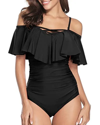 Slimming Full Coverage One Piece Swimsuit Ruffle Off Shoulder Swimsuit-Black Push-Up Bikini Bottoms Slimming Full Coverage One Piece Swimsuit Ruffle Off Shoulder Swimsuit-Black Push-Up Bikini Bottoms