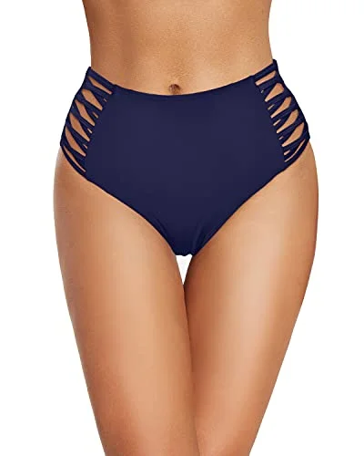 Retro High Waisted Bikini Bottom Full Coverage Strappy Swim Bottom-Navy Blue Quick-Dry Tankini Retro High Waisted Bikini Bottom Full Coverage Strappy Swim Bottom-Navy Blue Quick-Dry Tankini