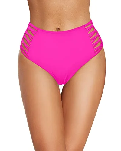 Retro High Rise Swim Bottom Full Coverage Bikini Bottoms-Neon Pink Solid Color Swimsuit Retro High Rise Swim Bottom Full Coverage Bikini Bottoms-Neon Pink Solid Color Swimsuit