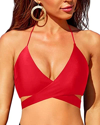 Halter Women Sexy Bandage Swimsuit Wrap Push Up Bathing Suit Top Only-Red Halter Top Bikini Halter Women Sexy Bandage Swimsuit Wrap Push Up Bathing Suit Top Only-Red Halter Top Bikini