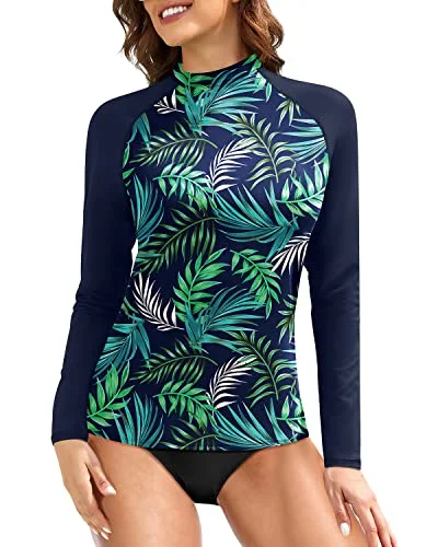 Women's Long Sleeve Rash Guard Swim Top Uv Upf 50+ Sun Protection-Blue Leaf Sexy Cutout Swimsuit Women's Long Sleeve Rash Guard Swim Top Uv Upf 50+ Sun Protection-Blue Leaf Sexy Cutout Swimsuit