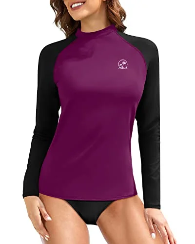 Raglan Sleeve And Crew Neck Long Sleeve Swim Shirts For Women-Maroon Retro-Inspired Bikini Set Raglan Sleeve And Crew Neck Long Sleeve Swim Shirts For Women-Maroon Retro-Inspired Bikini Set