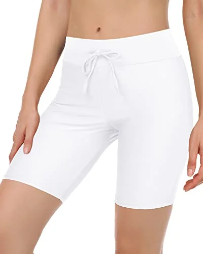 Slimming Women's Swim Shorts Full Coverage Long Board Shorts-White Chic Swimsuit Cover-Up Slimming Women's Swim Shorts Full Coverage Long Board Shorts-White Chic Swimsuit Cover-Up